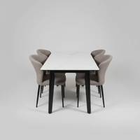 Marble-Top Dining Table & 6 Grey Velvet Chairs - Complete Set Dining Set Kitchen & Dining Furniture Sets