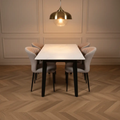 Marble-Top Dining Table & 6 Grey Velvet Chairs - Complete Set Dining Set Kitchen & Dining Furniture Sets