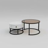 Round Nesting Coffee & Side Table Set - White & Smoked Glass Coffee Table Coffee Tables