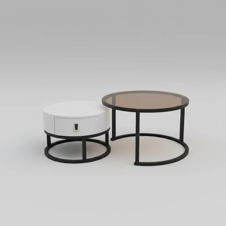Round Nesting Coffee & Side Table Set - White & Smoked Glass Coffee Table Coffee Tables