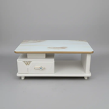 Marble-Top Coffee Table with Drawers & Shelf - White & Gold Coffee Table Coffee Tables