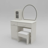 White Dressing Table with Round Mirror & Stool - Side Cabinet Dressing Table Bedroom Vanity Sets