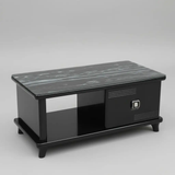 Black Marble-Top Coffee Table with Drawer & Cabinet Coffee Table Coffee Tables