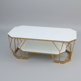 Octagonal Glass Coffee Table - Gold Geometric Frame & Shelf Coffee Table Coffee Tables