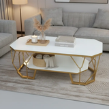 Octagonal Glass Coffee Table - Gold Geometric Frame & Shelf Coffee Table Coffee Tables