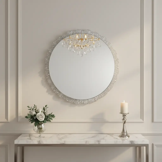 Round Crystal Shard Wall Mirror - Decorative Mirror Wall Mirrors