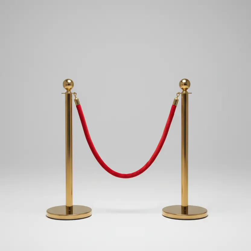 Gold Ball-Top Stanchion with Red Velvet Rope - Set of 2 Event Equipment Retractable Belts