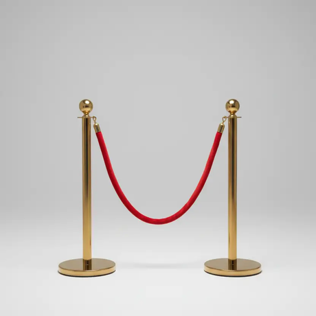 Gold Ball-Top Stanchion with Red Velvet Rope - Set of 2 Event Equipment Retractable Belts
