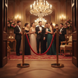Gold Ball-Top Stanchion with Red Velvet Rope - Set of 2 Event Equipment Retractable Belts