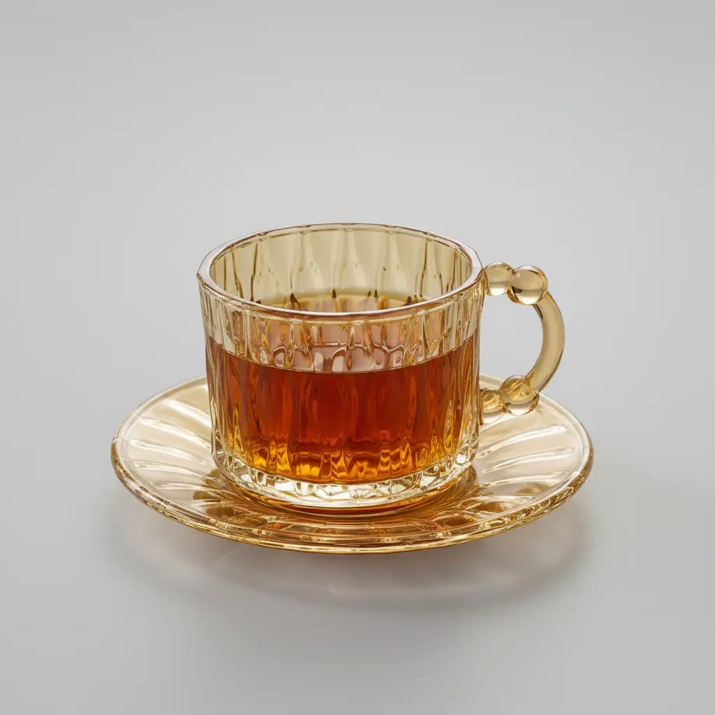 Amber Glass Tea Cup & Saucer Set - 12 Pcs (6 Cups + 6 Saucers) Drinkware Tea Sets