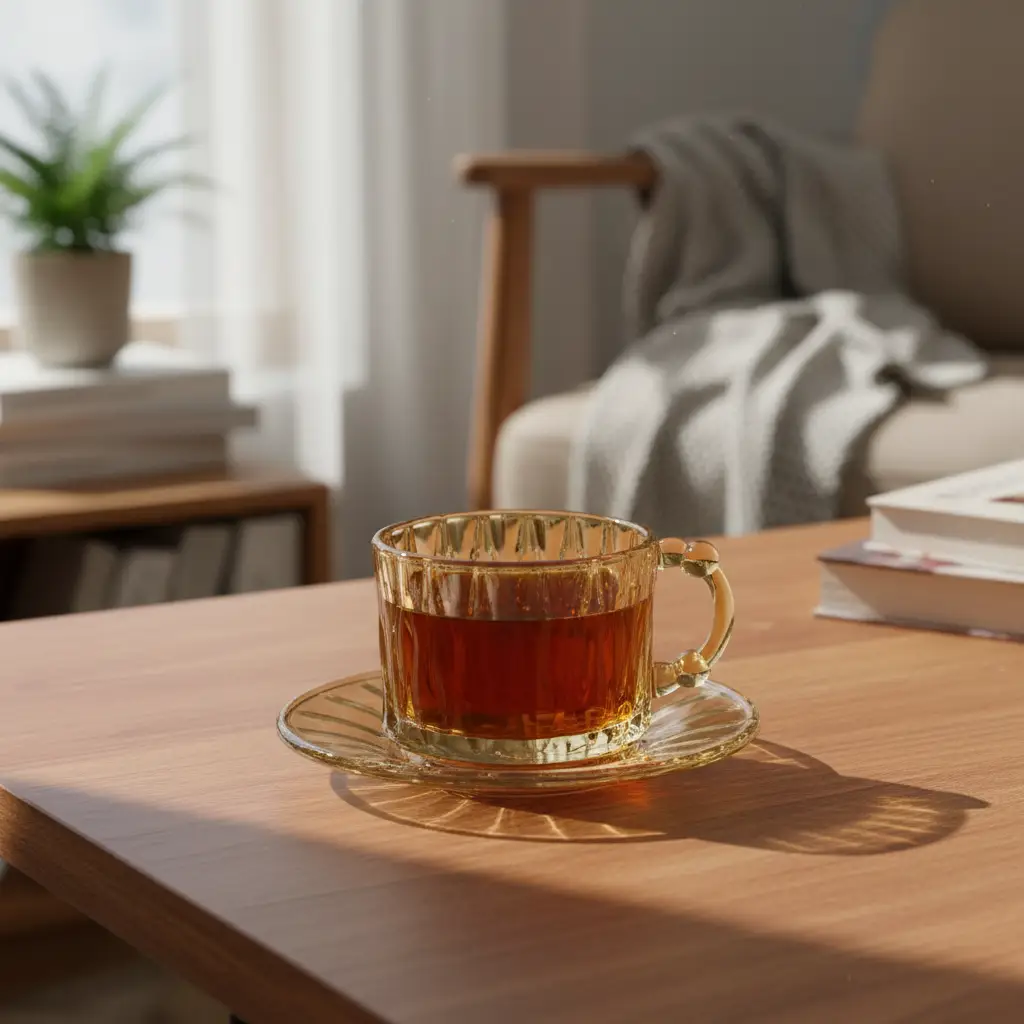 Amber Glass Tea Cup & Saucer Set - 12 Pcs (6 Cups + 6 Saucers) Drinkware Tea Sets