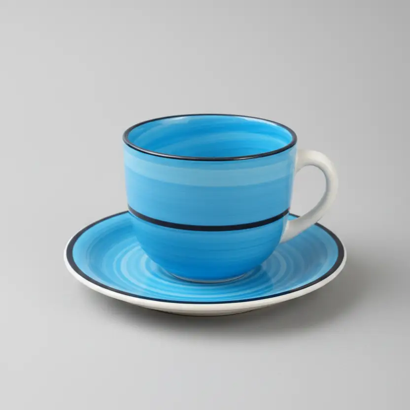 Blue Swirl Ceramic Tea Cup & Saucer Set - 8 Pcs (4 Cups + 4 Saucers) Drinkware Tea Sets
