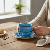 Blue Swirl Ceramic Tea Cup & Saucer Set - 8 Pcs (4 Cups + 4 Saucers) Drinkware Tea Sets