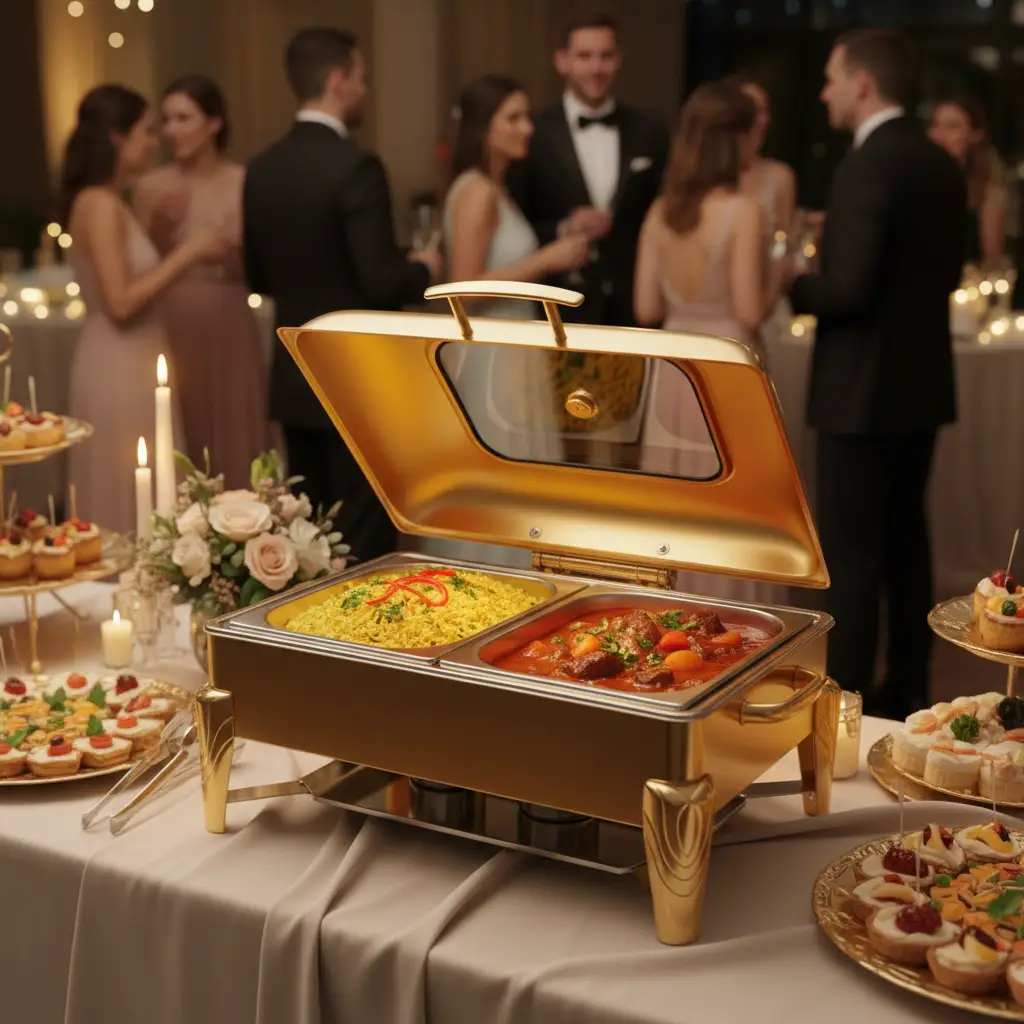 Gold Hydraulic Chafing Dish - Double Compartment 9L Event Equipment Chafing Dishes