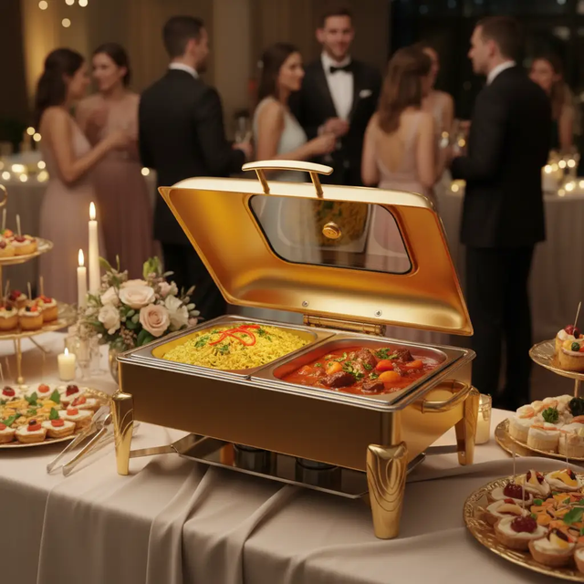Gold Hydraulic Chafing Dish - Double Compartment 9L Event Equipment Chafing Dishes