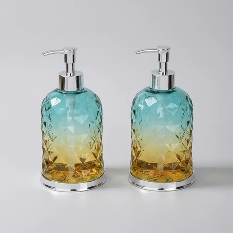 Gradient Diamond-Cut Glass Soap Dispenser - 500ml Bathroom Accessories Soap & Lotion Dispensers