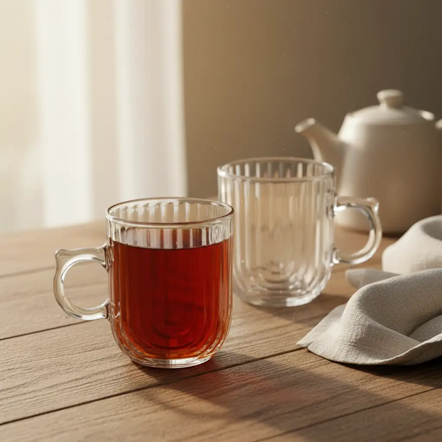 Ribbed Glass Mug Set - 6 Pcs, 250ml Drinkware Mugs