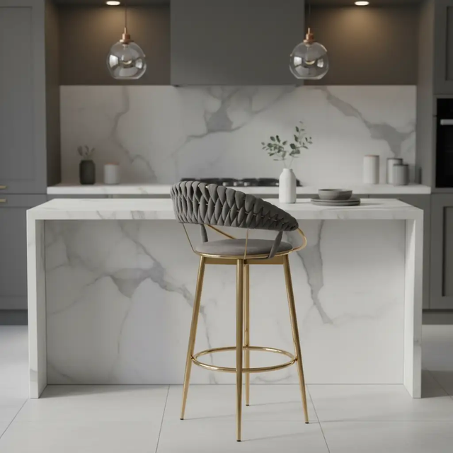 Woven Velvet Bar Stool with Gold Frame Bar Stool Bar Stools