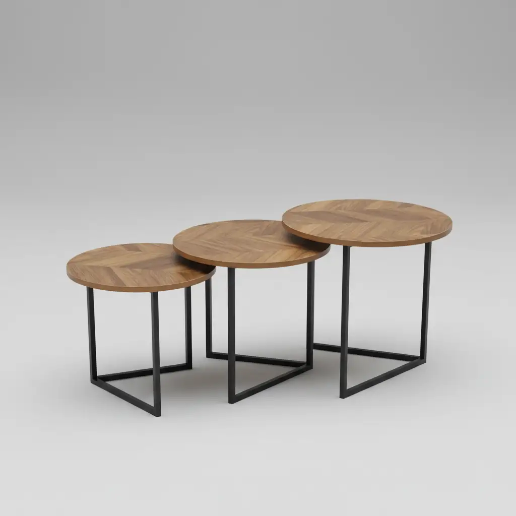 Herringbone Pebble Nesting Coffee Tables - Set of 3 Coffee Table Coffee Tables