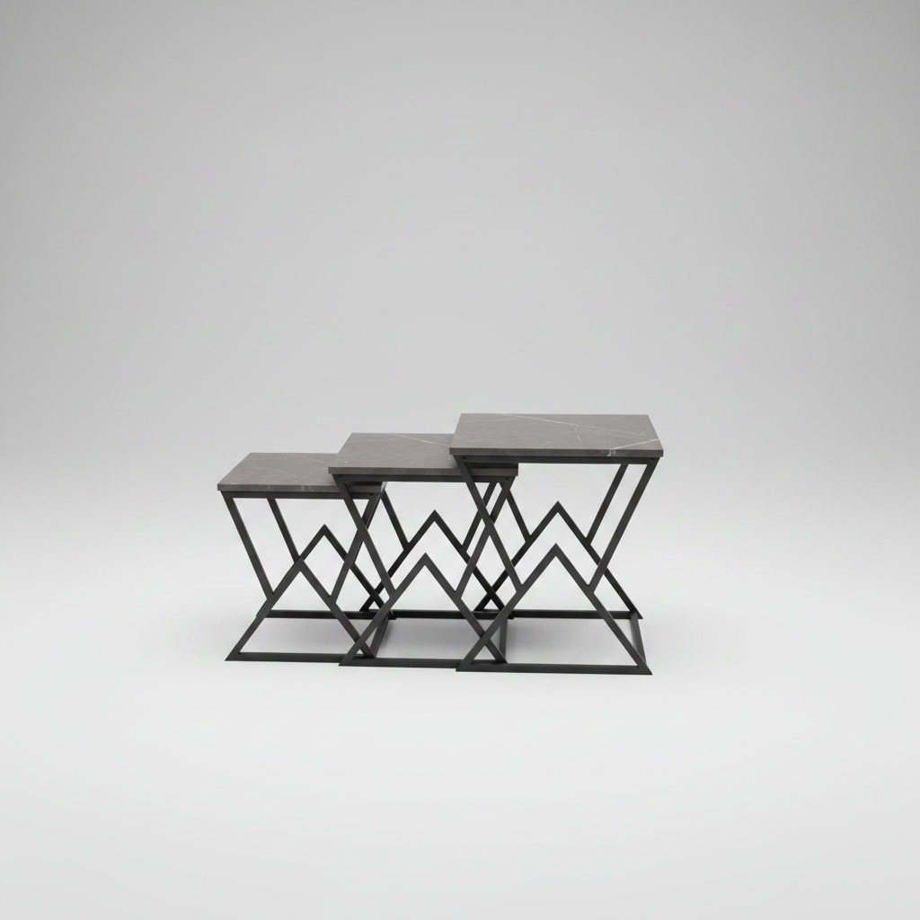 Dark Marble-Effect Square Nesting Tables - Set of 3 Coffee Table Nesting Tables