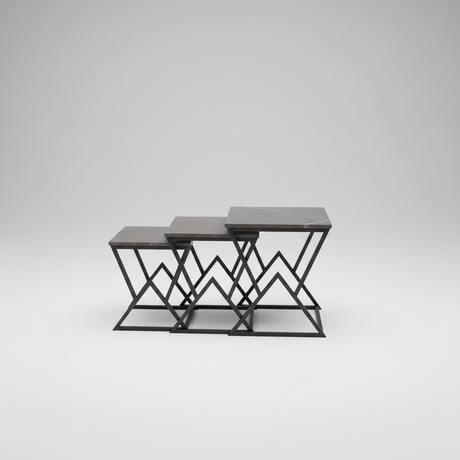 Dark Marble-Effect Square Nesting Tables - Set of 3 Coffee Table Nesting Tables