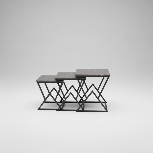 Dark Marble-Effect Square Nesting Tables - Set of 3 Coffee Table Nesting Tables