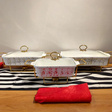 Ceramic Food Warmer Serving Dish Set - 3 Pcs with Gold Stands Food Warmer Chafing Dishes