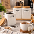 Ceramic Tea Coffee Sugar Canister Set - 3 Pcs with Bamboo Tray Kitchen Storage Food Storage Containers