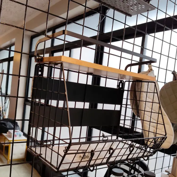 2-Tier Wall-Mount Kitchen Rack with Basket & Hooks Kitchen Storage Kitchen Organizers