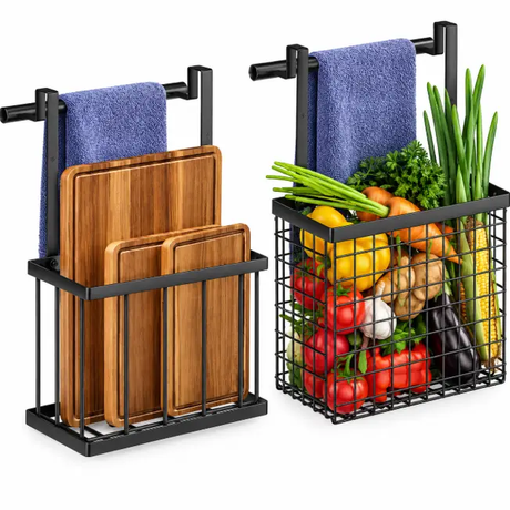 Over-Cabinet Door Organiser with Towel Rack - 2 Pcs Kitchen Storage Kitchen Cabinet Organizers