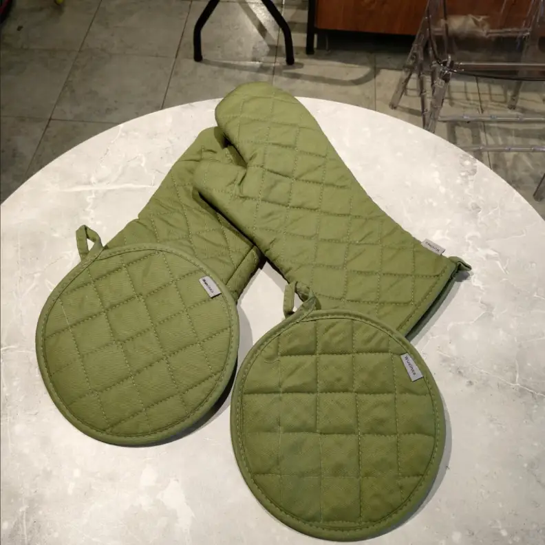 Quilted Cotton Oven Glove & Pot Holder Set Kitchen Linen Pot Holders