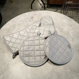 Quilted Cotton Oven Glove & Pot Holder Set Kitchen Linen Pot Holders