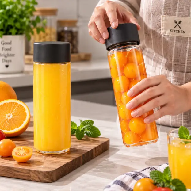Reusable Clear PET Juice Bottles - Set of 4 Drinkware Food Storage Containers