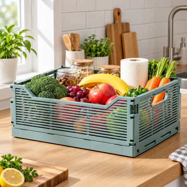 Foldable Plastic Storage Crate Organiser - Large 30x20x12cm Storage Crate Household Storage Containers