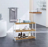 3-Tier Bamboo & Metal Bathroom Storage Shelf - 70x25x55cm Bathroom Storage Rack Bookcases & Shelves