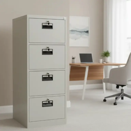 4-Drawer Lockable Metal Filing Cabinet - Grey Filing Cabinet File Cabinets