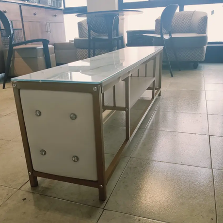 Marble Glass Top TV Stand with Gold Frame TV Stand Entertainment Centers & TV Stands