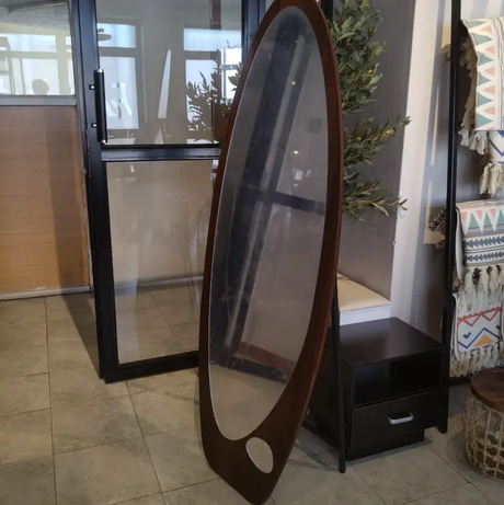 Oval Leaf Full-Length Floor Mirror - 160cm, Walnut Wood Frame Mirror Floor Mirrors