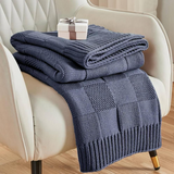 Chunky Knit Check Throw Blanket - 130x160cm, 6 Colours Throw Blanket Throw Blankets