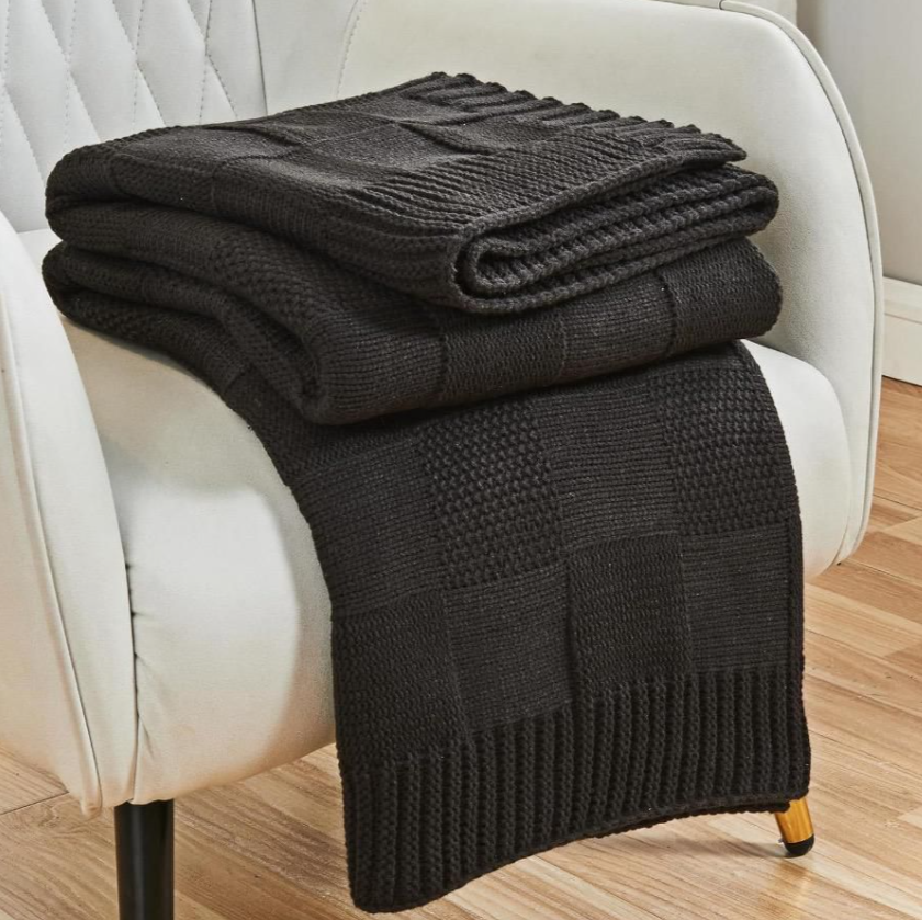 Chunky Knit Check Throw Blanket - 130x160cm, 6 Colours Throw Blanket Throw Blankets