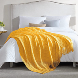 Diamond Knit Tassel Throw Blanket - Mustard Yellow Throw Blanket Throw Blankets