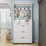 Hallway Shoe Cabinet with Coat Rack - 220x100x24cm, White Shoe Cabinet Shoe Cabinets