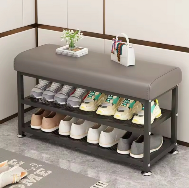 Shoe Rack Bench with Padded Seat - 100x51x32cm, Grey Shoe Bench Shoe Storage Benches