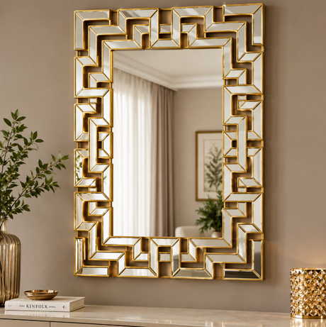 Luxury Geometric Gold Wall Mirror - 102x76cm Wall Mirror Wall Mirrors
