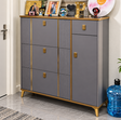 Multi-Layer Flip-Down Shoe Cabinet - 120x100x24cm, Grey & Gold Shoe Cabinet Shoe Cabinets