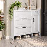 Combo Flip-Down Shoe Cabinet with Side Door - 120x100x24cm, White Shoe Cabinet Shoe Cabinets