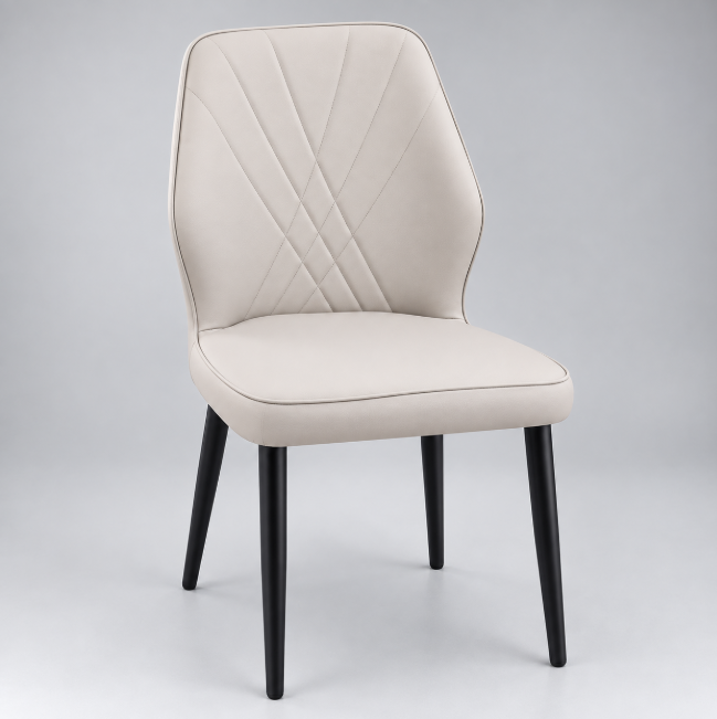 Diamond Stitch Faux Leather Dining Chair Set of 4 - Cream, Dark Legs Dining Chair Dining Chairs