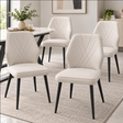 Diamond Stitch Faux Leather Dining Chair Set of 4 - Cream, Dark Legs Dining Chair Dining Chairs