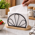 Fan Shell Wire Serviette Holder with Bamboo Base Serviette Holder Napkin Holders