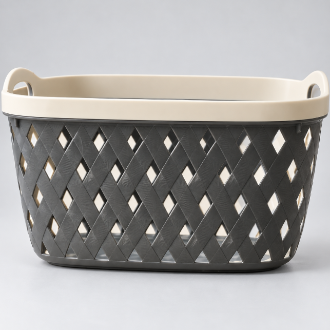 Woven Lattice Storage Basket with Carry Handles - Charcoal & White Storage Basket Household Storage Baskets